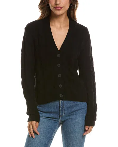 Forte Cashmere Cable V-neck Wool & Cashmere-blend Cardigan In Black