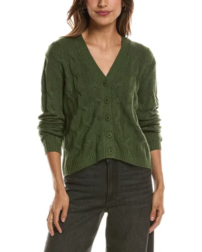 Forte Cashmere Cable V-neck Wool & Cashmere-blend Cardigan In Green