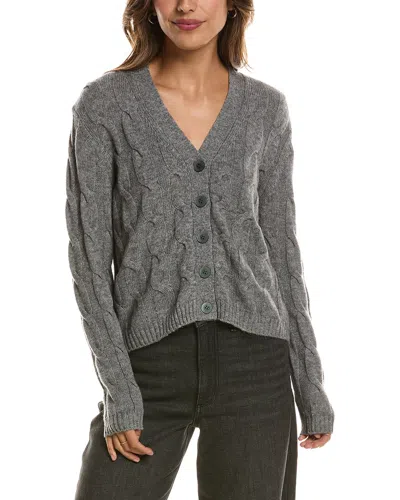 Forte Cashmere Cable V-neck Wool & Cashmere-blend Cardigan In Gray