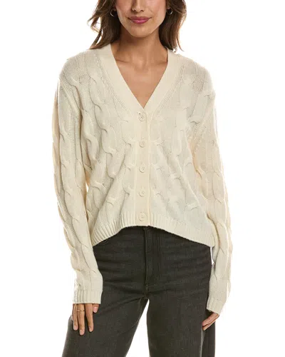 Forte Cashmere Cable V-neck Wool & Cashmere-blend Cardigan In Neutral