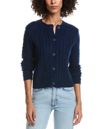 Forte Cashmere Cable Wool & Cashmere-blend Cardigan In Blue