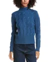 Forte Cashmere Cable Wool & Cashmere-blend Mock Neck Sweater In Blue