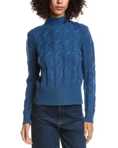 Forte Cashmere Cable Wool & Cashmere-blend Mock Neck Sweater In Blue