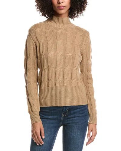 Forte Cashmere Cable Wool & Cashmere-blend Mock Neck Sweater In Brown