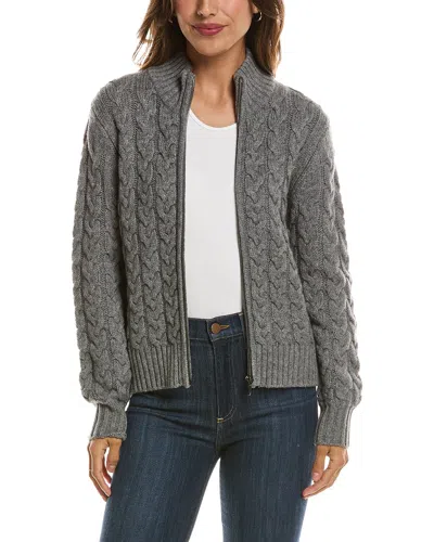 Forte Cashmere Cable Zip Mock Neck 100% Cashmere Cardigan In Gray