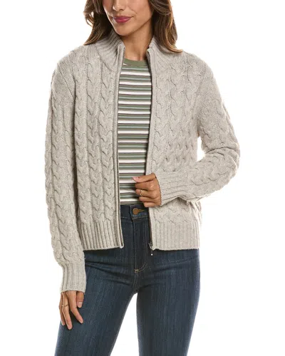 Forte Cashmere Cable Zip Mock Neck 100% Cashmere Cardigan In Gray