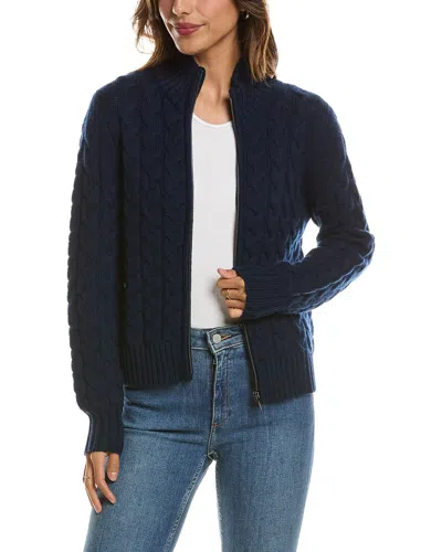 Forte Cashmere Cable Zip Mock Neck 100% Cashmere Cardigan In Multi