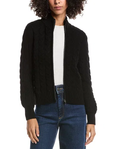 Forte Cashmere Cable Zip Wool & Cashmere-blend Cardigan In Black