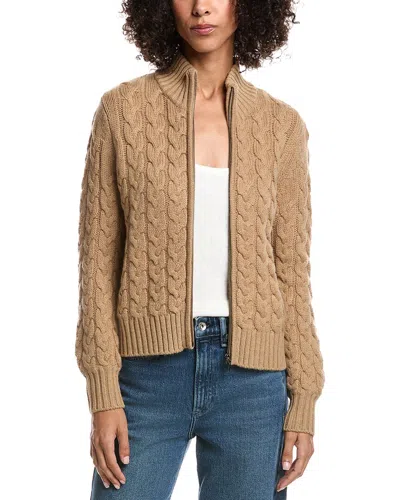 Forte Cashmere Cable Zip Wool & Cashmere-blend Cardigan In Brown