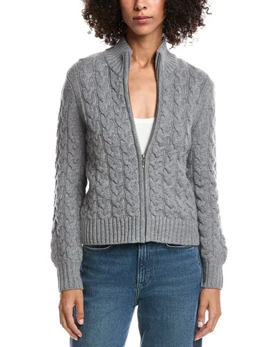 Forte Cashmere Cable Zip Wool & Cashmere-blend Cardigan In Gray