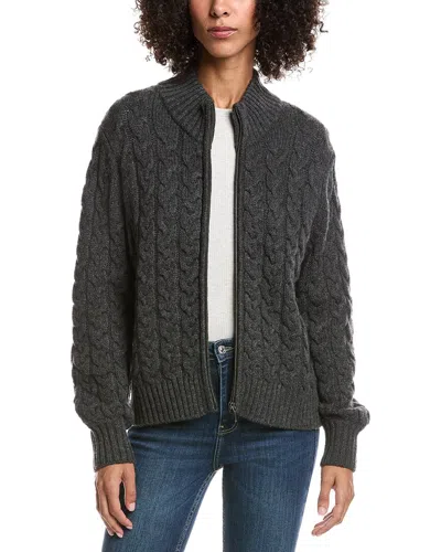 FORTE CASHMERE CABLE ZIP WOOL & CASHMERE-BLEND CARDIGAN