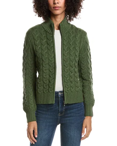Forte Cashmere Cable Zip Wool & Cashmere-blend Cardigan In Green