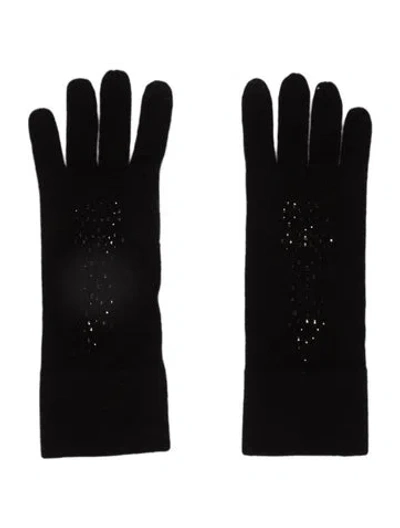 Pre-owned Forte Cashmere Cashmere Crystal Embellished Gloves In Black