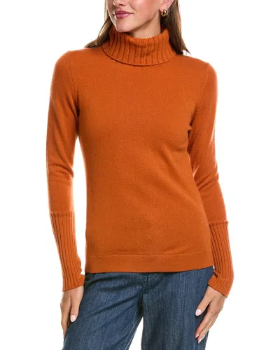 Forte Cashmere Chunky Trim Turtleneck 100% Cashmere Sweater In Orange