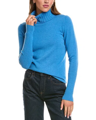 Forte Cashmere Chunky Trim Turtleneck 100% Cashmere Sweater In Blue