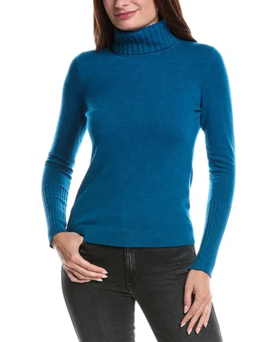 Forte Cashmere Chunky Trim Turtleneck 100% Cashmere Sweater In Blue