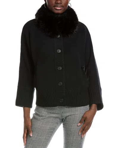 Forte Cashmere Collared Wool & Cashmere-blend Cardigan In Black
