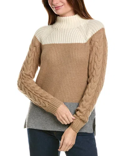 Forte Cashmere Colorblocked Funnel Neck Wool & Cashmere-blend Sweater In White