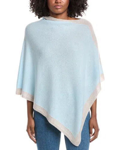 Forte Cashmere Contrast Trim Cashmere Poncho In Blue