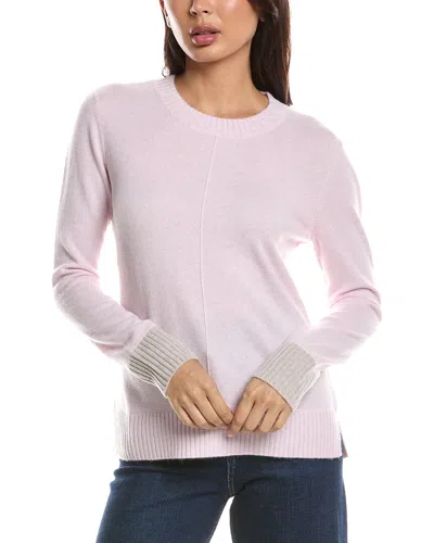 Forte Cashmere Contrast Trim Crew Cashmere Sweater In Pink