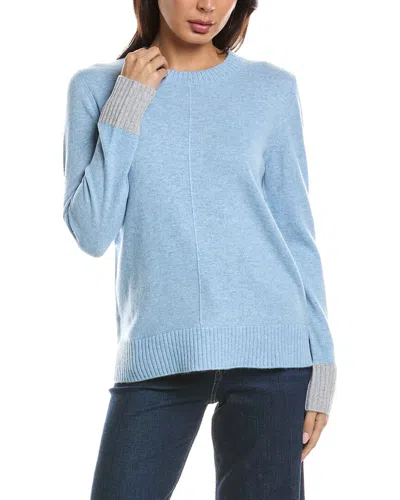 Forte Cashmere Contrast Trim Crew Cashmere Sweater In Blue
