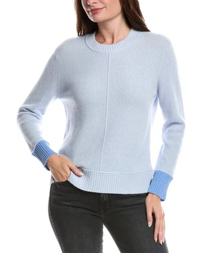 Forte Cashmere Contrast Trim Thermal Cashmere Sweater In Blue