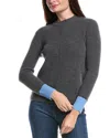 Forte Cashmere Contrast Trim Thermal Cashmere Sweater In Gray