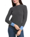 Forte Cashmere Contrast Trim Thermal Cashmere Sweater In Gray