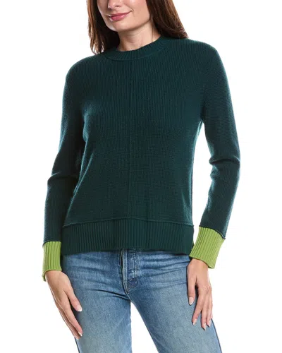 Forte Cashmere Contrast Trim Thermal Cashmere Sweater In Green