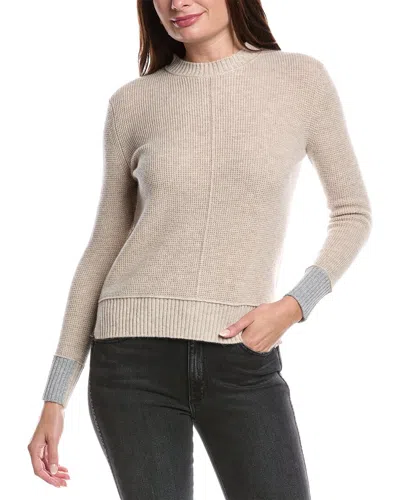 Forte Cashmere Contrast Trim Thermal Cashmere Sweater In Neutral