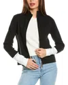 Forte Cashmere Contrast Trim Zip Mock Cardigan In Black
