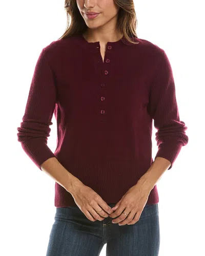 Forte Cashmere Crewneck 100% Cashmere Henley In Burgundy