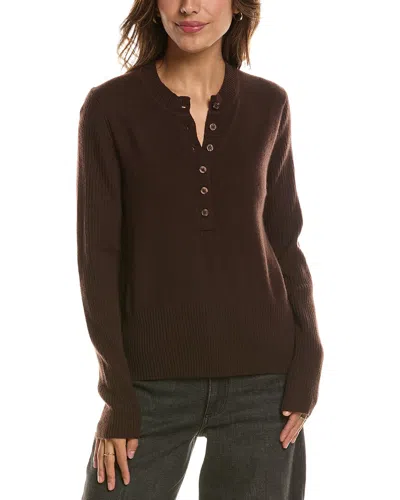 Forte Cashmere Crewneck 100% Cashmere Henley In Brown