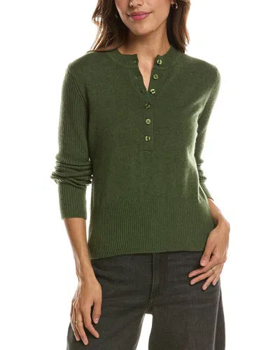 Forte Cashmere Crewneck 100% Cashmere Henley In Green