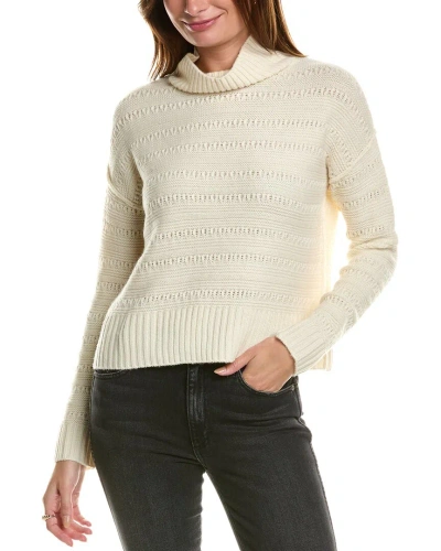 Forte Cashmere Crop Textured Mock Neck Wool & Cashmere-blend Sweater In White