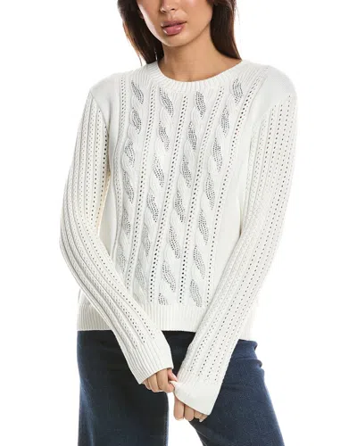 Forte Cashmere Crystal Cable Pointelle Sweater In White