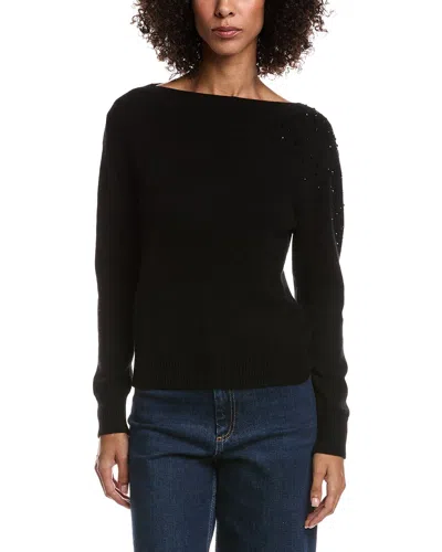 Forte Cashmere Crystal Cluster Off Shoulder Wool & Cashmere-blend Sweater In Black