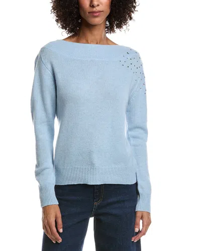 Forte Cashmere Crystal Cluster Off Shoulder Wool & Cashmere-blend Sweater In Blue