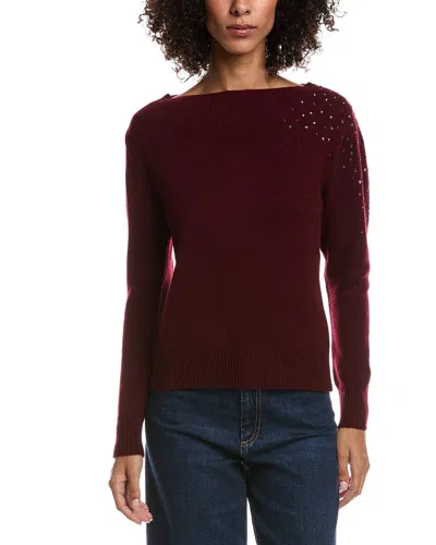 Forte Cashmere Crystal Cluster Off Shoulder Wool & Cashmere-blend Sweater In Burgundy