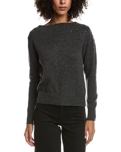 Forte Cashmere Crystal Cluster Off Shoulder Wool & Cashmere-blend Sweater In Gray