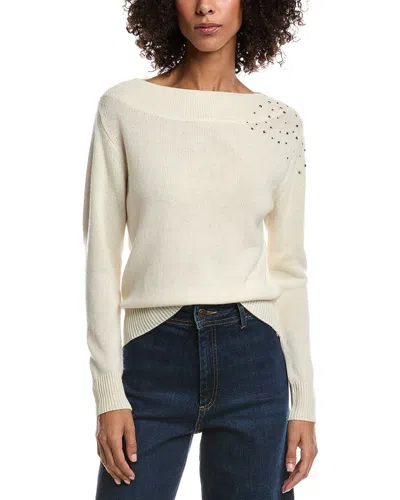 Forte Cashmere Crystal Cluster Off Shoulder Wool & Cashmere-blend Sweater In Neutral