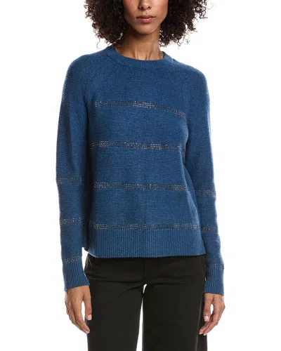 Forte Cashmere Crystal Wool & Cashmere-blend Raglan Sweater In Blue