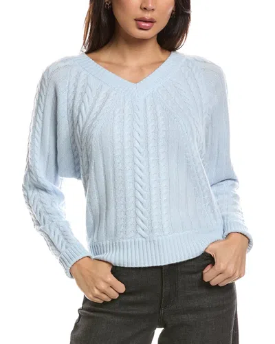Forte Cashmere Diagonal Cable V-neck Cashmere Sweater In Blue