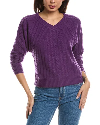 Forte Cashmere Diagonal Cable V-neck Cashmere Sweater In Purple