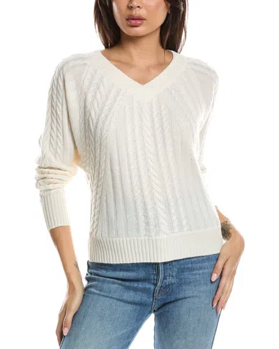 Forte Cashmere Diagonal Cable V-neck Cashmere Sweater In White