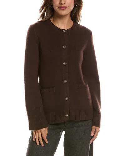 Forte Cashmere Double Knit Button Crew Wool & Cashmere-blend Cardigan In Brown