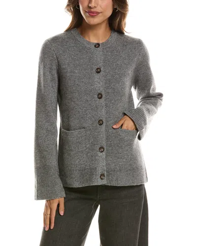 Forte Cashmere Double Knit Button Crew Wool & Cashmere-blend Cardigan In Gray