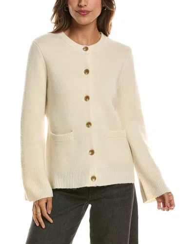 Forte Cashmere Double Knit Button Crew Wool & Cashmere-blend Cardigan In Neutral