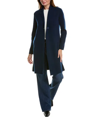 Forte Cashmere Double Knit Notch Collar Wool & Cashmere-blend Cardigan In Blue
