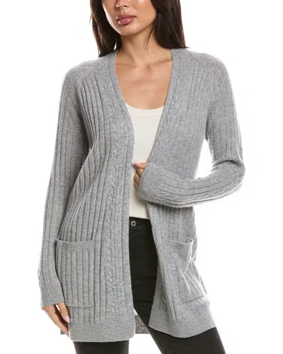 Forte Cashmere Easy Cable Detail Cashmere Cardigan In Gray